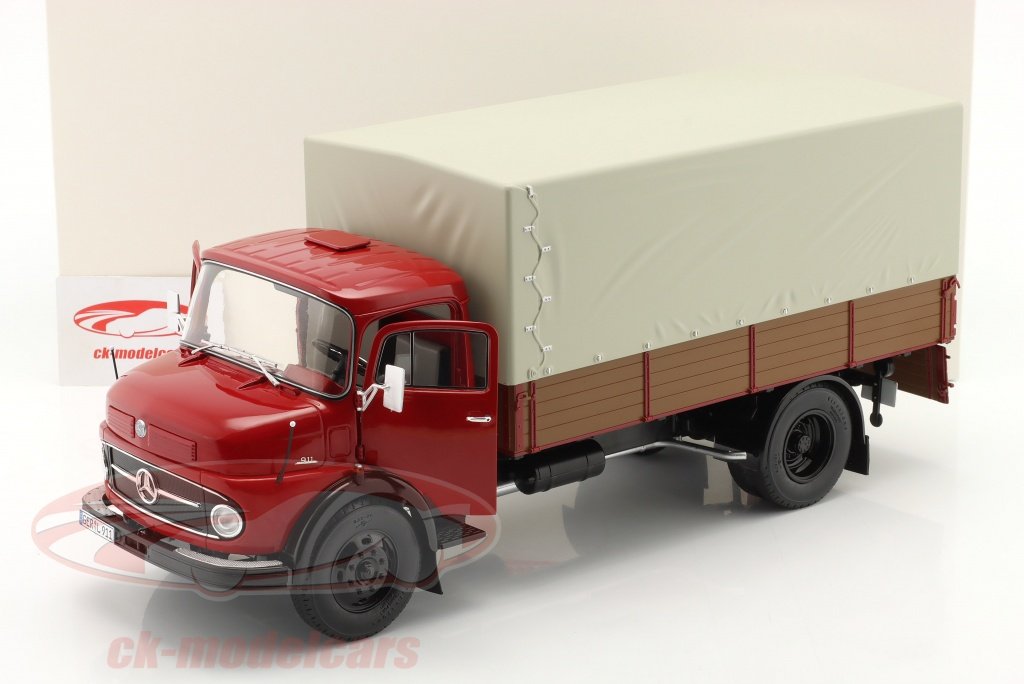 MODELO ESCALA 1/18Mercedes-Benz L911 Flatbed Truck with Cover ruby red Schuco - CAMION METALICO MADE IN GERMANY