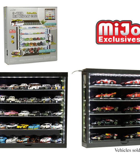 VITRINA MINI GT - Showcase 5-Tier LED Wall Mountable Display Case – Black Case with Black Rear Panel – exhibidor