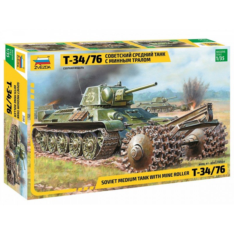 MODELO ESCALA 1/35 T-34/76 Soviet Medium Tank with Mine Roller
