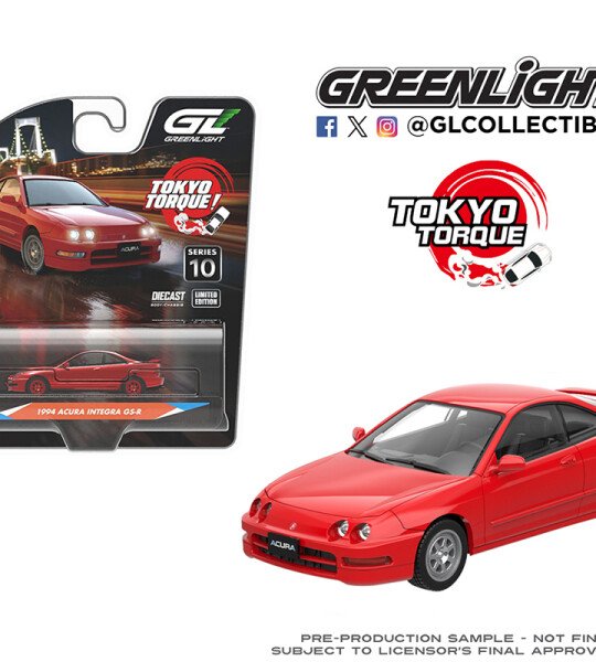 Greenlight 1:64 Tokyo Torque Series 10 – 1994 Acura Integra GS-R with Custom Wheels – Milano Red – Solid Pack